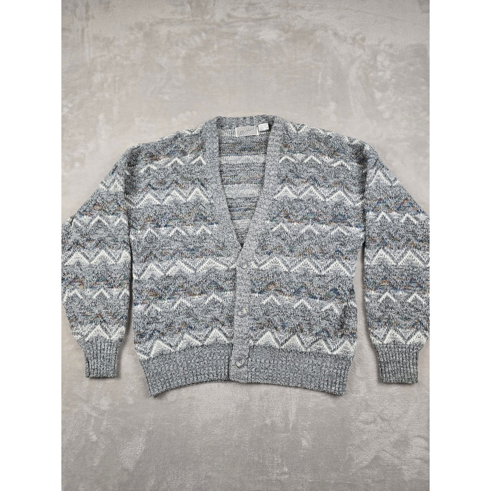 Vintage Method Cardigan Sweater‎ Mens M Gray Knit V-Neck Button Front Pattern
